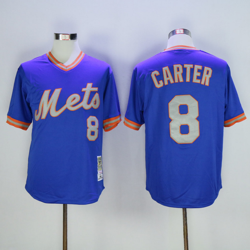 Men New York Mets #8 Carter Blue Throwback MLB Jerseys->->MLB Jersey
